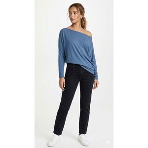 DOROSE Womens Large Blue Off The Shoulder Long Sleeve Knit Top Relaxed Fit Shirt